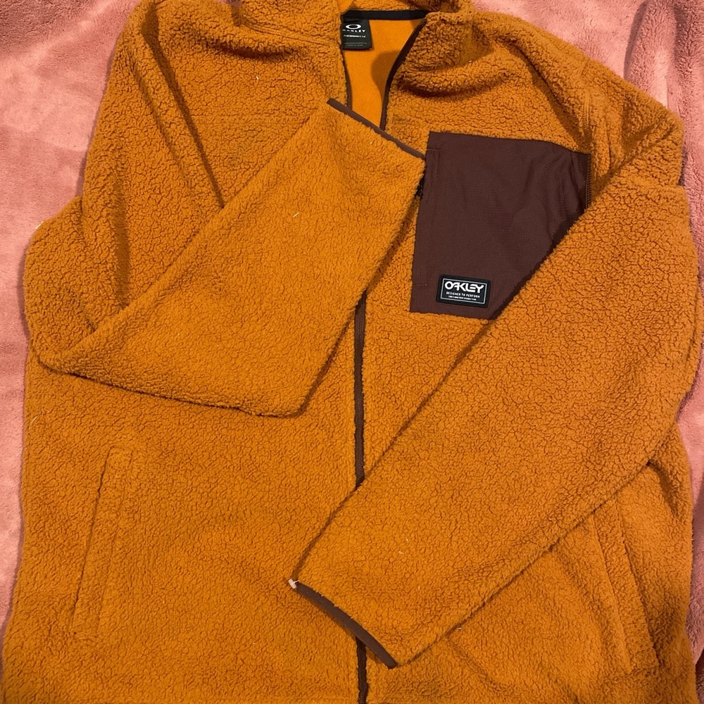 Oakley Men's Zip-Up Fleece Sweater in Orange and Brown